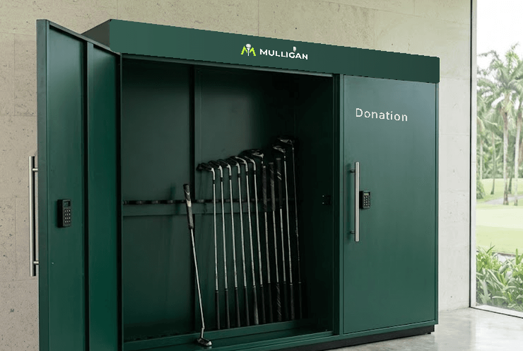 The Mulligan Locker with its Trade door open and golf clubs inside, ready for collection